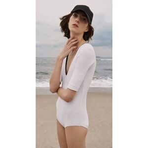 Maria McManus Ribbed Bodysuit in White NWT Size Large